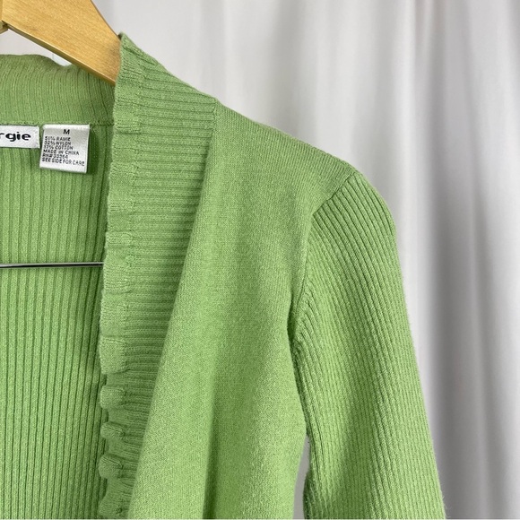 Energie Vintage Y2K Ramie Medium Ribbed Ruffle Cardigan Lime Green Boho Retro - Picture 6 of 6